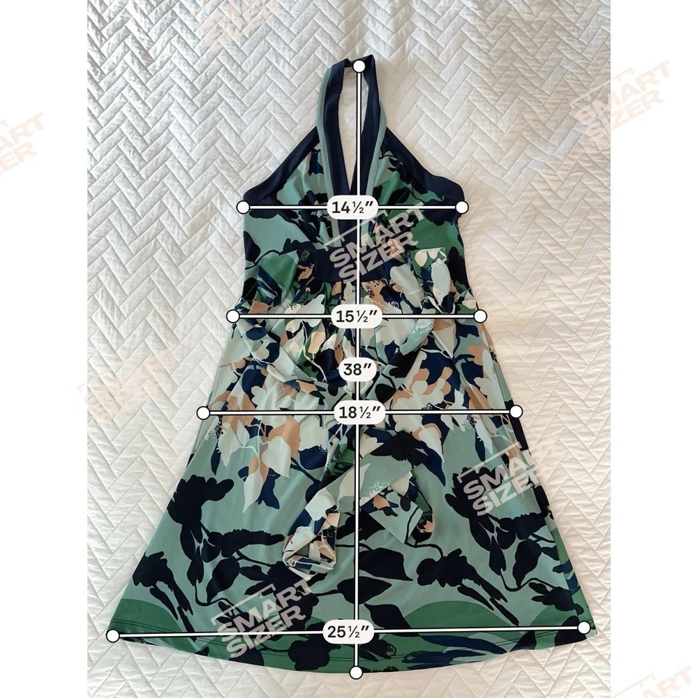 BCBGMAXAZRIA Halter Floral Fit & Flare Dress Sage Navy Resort Coastal Chic XS - Picture 13 of 16
